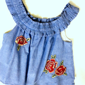 J. O. A. Los Angeles embroiled striped blue top L
